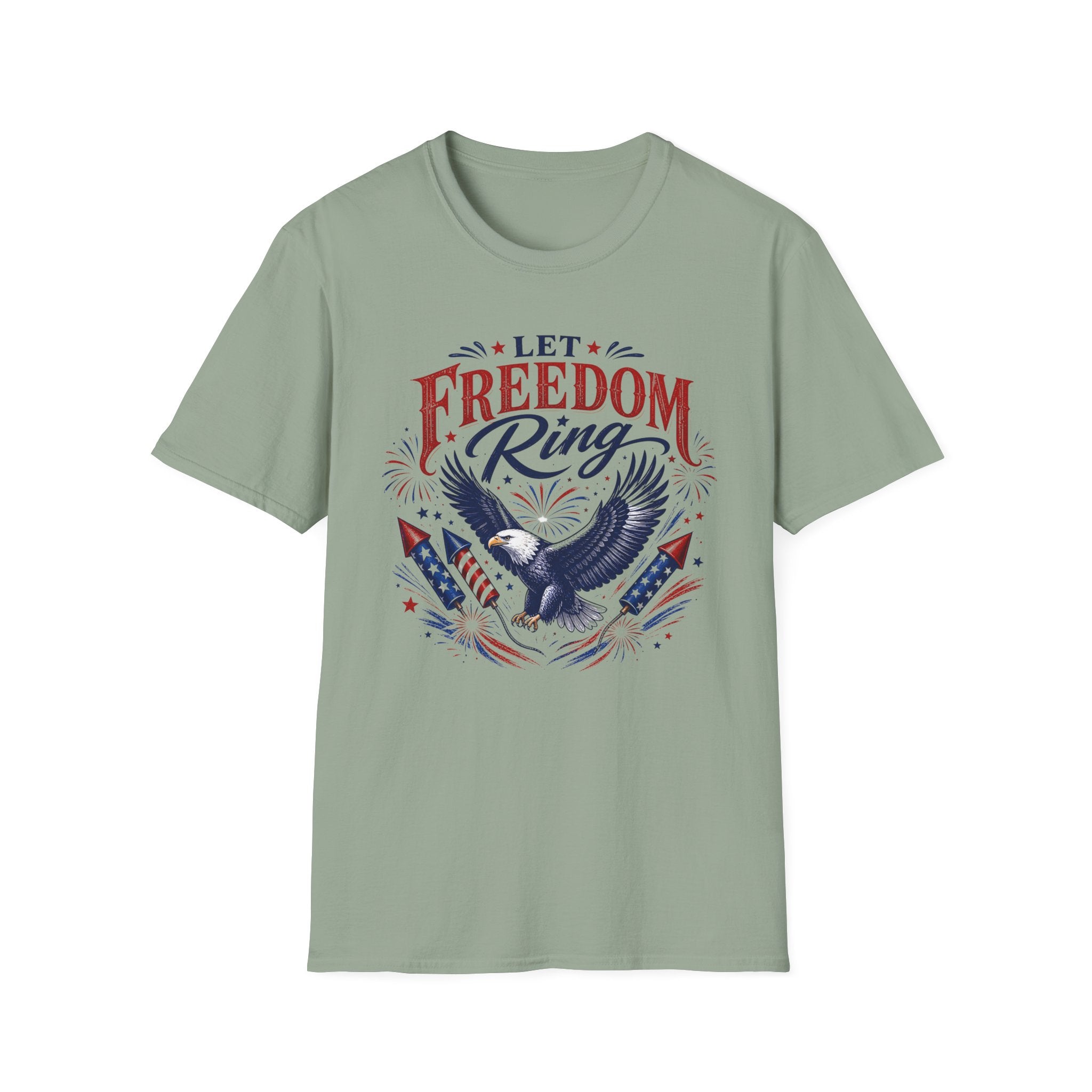 Let Freedom Ring T-Shirt | Patriotic American Bald Eagle Graphic Tee, Fourth Of July Retro Fireworks Top
