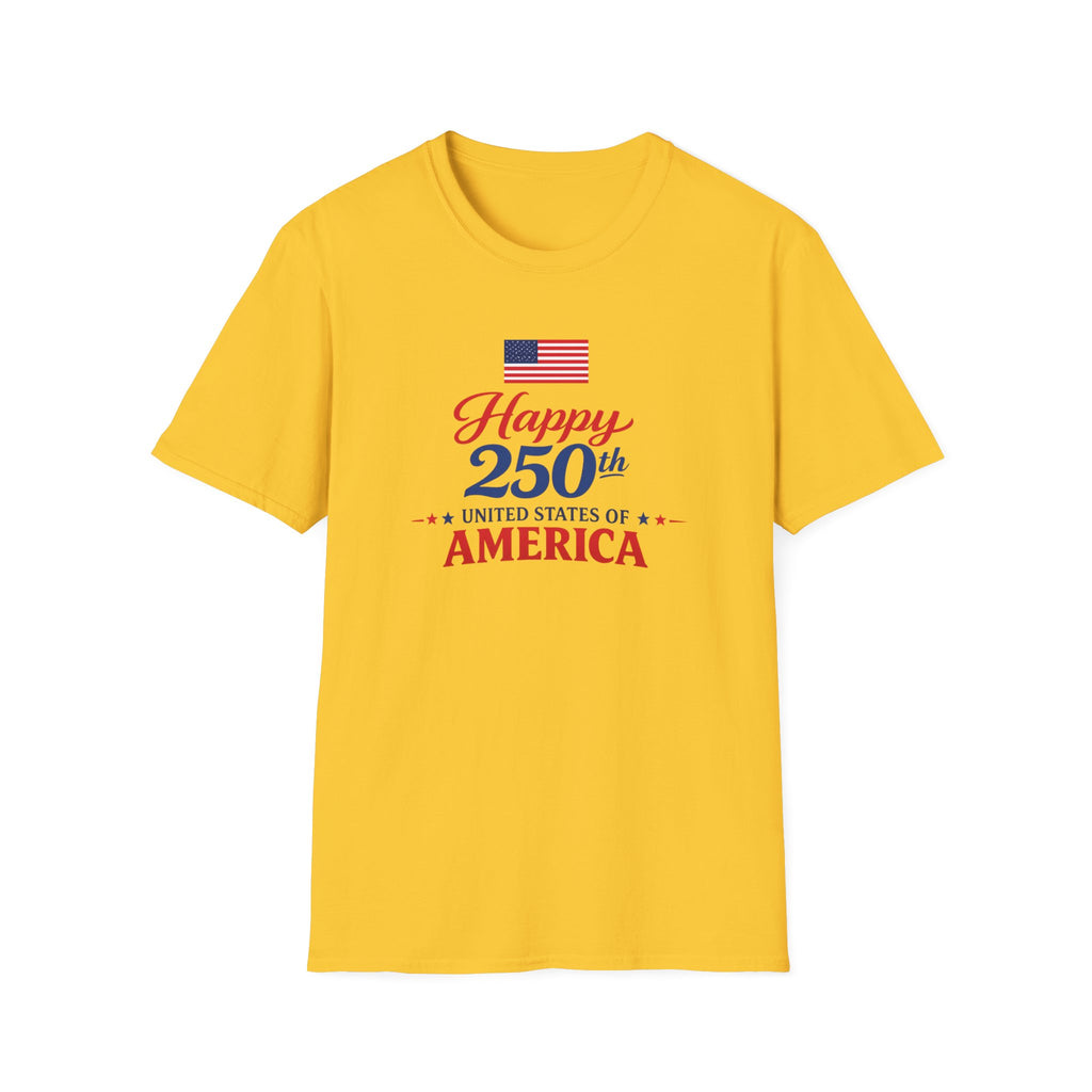 Happy 250th USA Tee, United States Anniversary Shirt, Red White Blue Patriotic Graphic Top, American Pride Celebration Outfit T-Shirt