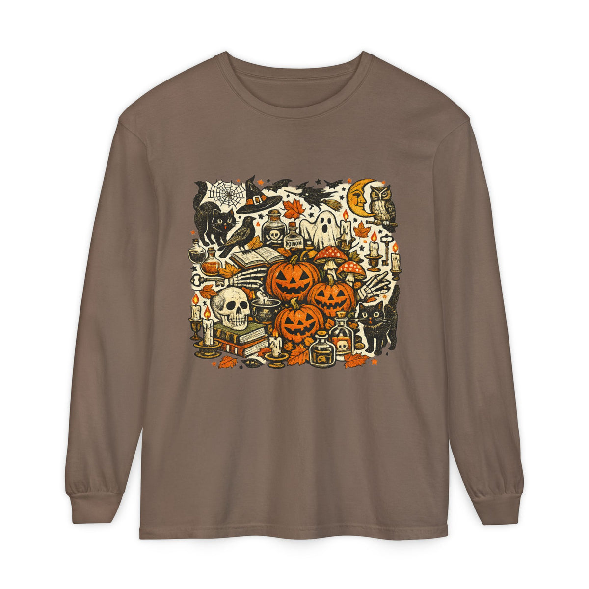 Halloween Vintage Pumpkins, Cats & Spooky Night Long Sleeve T-Shirt