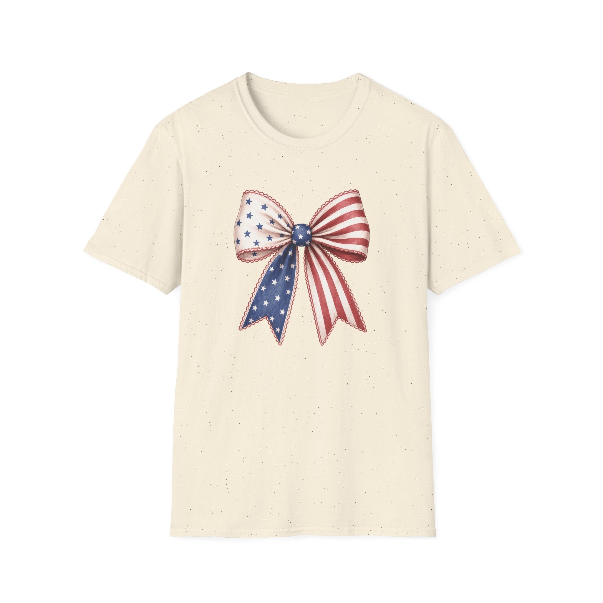 Patriotic American Flag Bow Tee, USA Pride Graphic Shirt, Fourth of July Outfit, Cute Red White Blue Bow Top