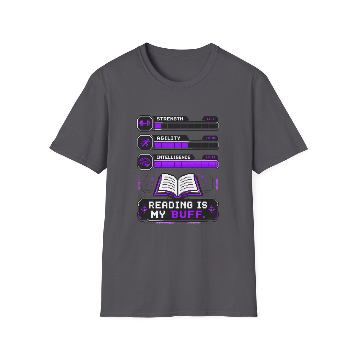 Reading Is My Buff T-Shirt — Gamer RPG Stat Bars Book Lover Tee