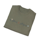 Stars and Stripes Script T-Shirt, 4th of July, Minimalist Patriotic Tee, Subtle Patriotic Gift, Dainty Script America Independence Day