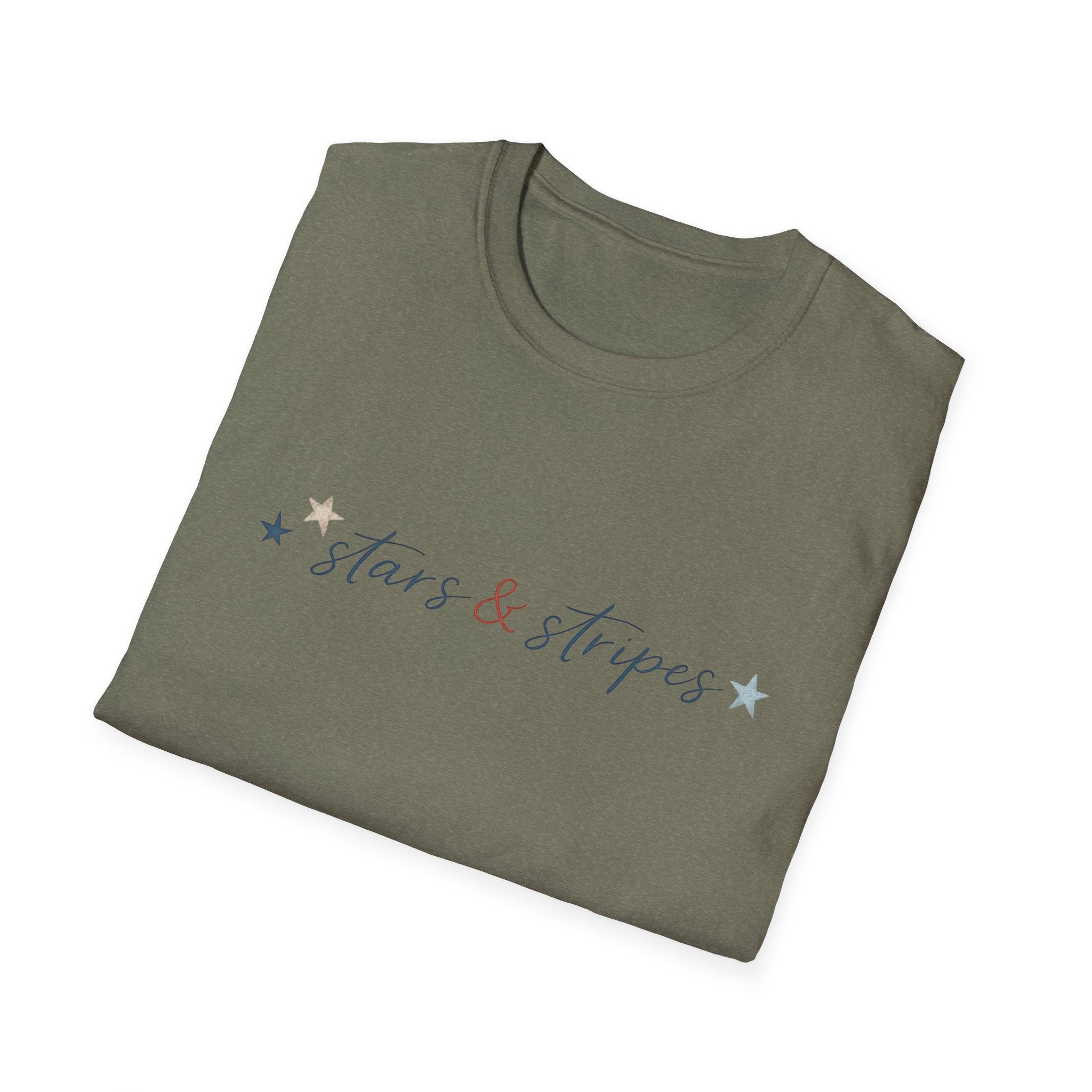 Stars and Stripes Script T-Shirt, 4th of July, Minimalist Patriotic Tee, Subtle Patriotic Gift, Dainty Script America Independence Day