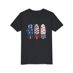 Patriotic Popsicle Trio Tee, Red White Blue Bow Shirt, Cute USA Summer Graphic Top, Fourth of July Celebration Outfit Youth Short Sleeve Tee