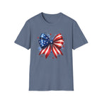 Watercolor American Flag Bow 4th of July Graphic Tee Stars Stripes - Patriotic Coquette T-Shirt