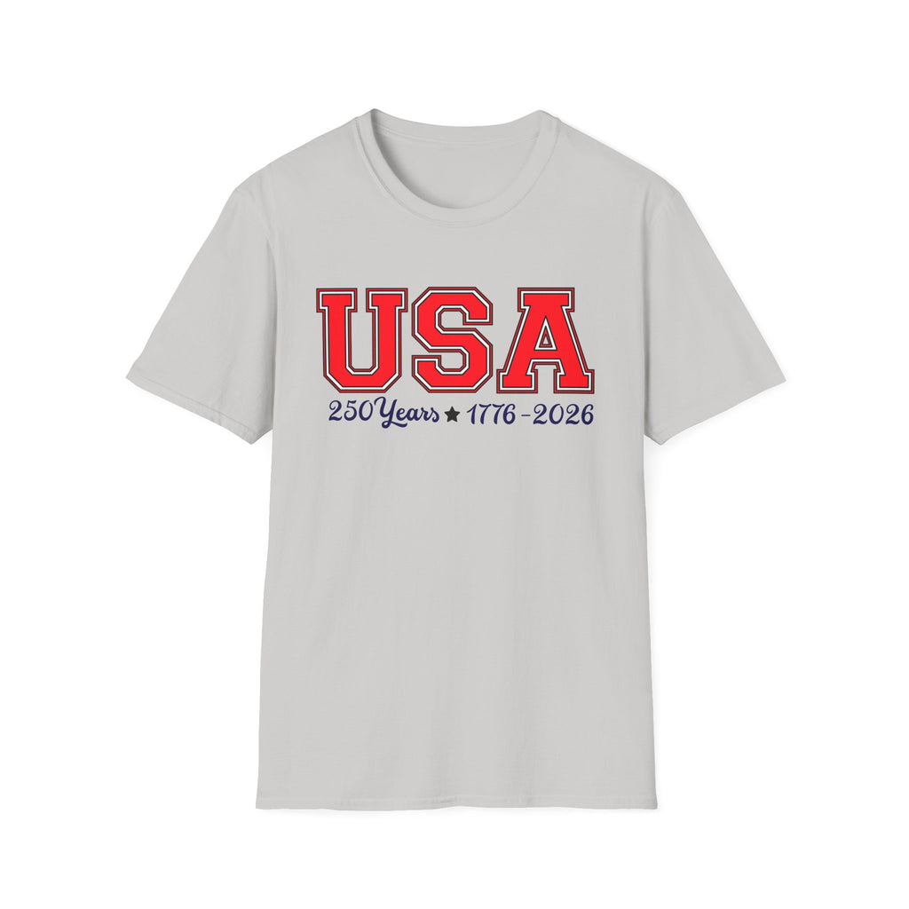 USA 250 Years Shirt 1776 2026, America 250th Anniversary T-Shirt, Varsity Style Patriotic Tee, Fourth of July Gift, Classic USA Bold Letter Shirt