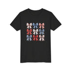Patriotic Bow Grid Tee, Red Blue Checkered Ribbon Shirt, Cute USA Graphic Top, Fourth of July Celebration Outfit Youth Short Sleeve Tee