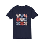 Patriotic Bow Grid Tee, Red Blue Checkered Ribbon Shirt, Cute USA Graphic Top, Fourth of July Celebration Outfit Youth Short Sleeve Tee