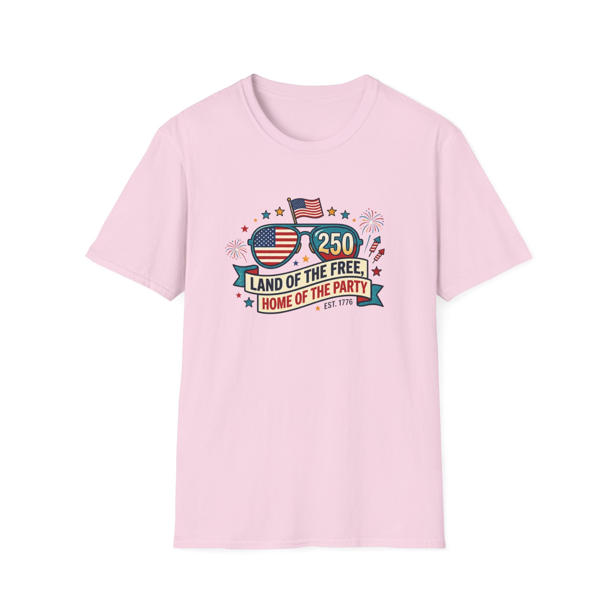 Land of the Free Home of the Party Tee, USA 250 Sunglasses Shirt, Red White Blue Celebration Graphic Top, Patriotic Fourth of July Outfit T-Shirt