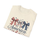 America 250 Years of Freedom Bow Shirt, Coquette Patriotic Trio Bow Tee 1776 2026, 4th of July Women's Vintage Bow T-Shirt, Gingham Stars Floral Patriotic Anniversary Gift