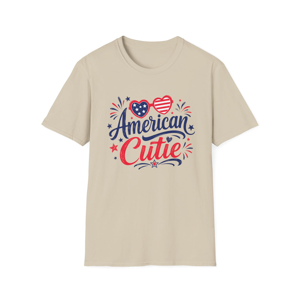 American Cutie T-Shirt | Patriotic Heart Sunglasses Graphic Tee, Fourth Of July Stars Fireworks Top