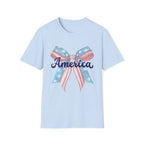 America Bow Patriotic T-Shirt, Coquette Fourth of July Graphic Tee, Vintage Americana Ribbon Shirt, Cute USA Holiday Apparel, Soft Girl Patriotic Outfit