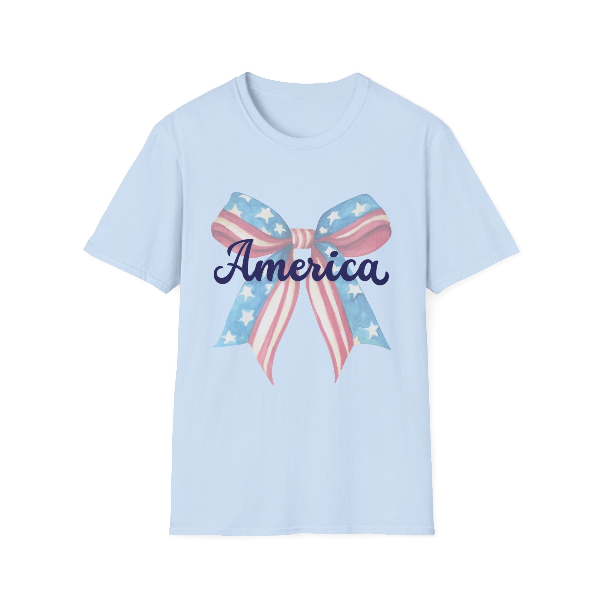 America Bow Patriotic T-Shirt, Coquette Fourth of July Graphic Tee, Vintage Americana Ribbon Shirt, Cute USA Holiday Apparel, Soft Girl Patriotic Outfit