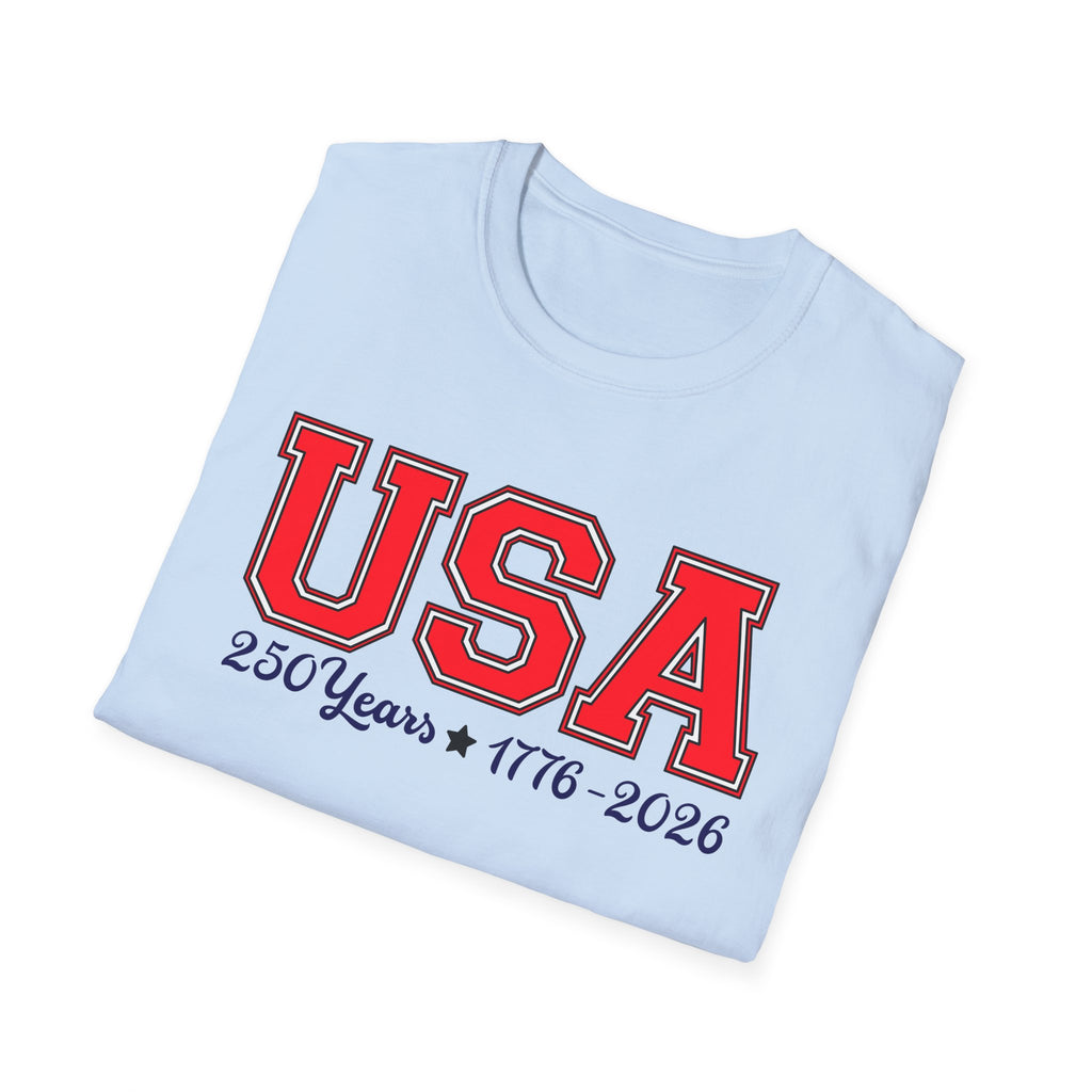 USA 250 Years Shirt 1776 2026, America 250th Anniversary T-Shirt, Varsity Style Patriotic Tee, Fourth of July Gift, Classic USA Bold Letter Shirt