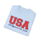 USA 250 Years Shirt 1776 2026, America 250th Anniversary T-Shirt, Varsity Style Patriotic Tee, Fourth of July Gift, Classic USA Bold Letter Shirt