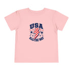 USA All The Way Tee, Patriotic Lightning Bolt Shirt, Red White Blue Star Graphic Top, Fourth of July Celebration Outfit Toddler Short Sleeve Tee