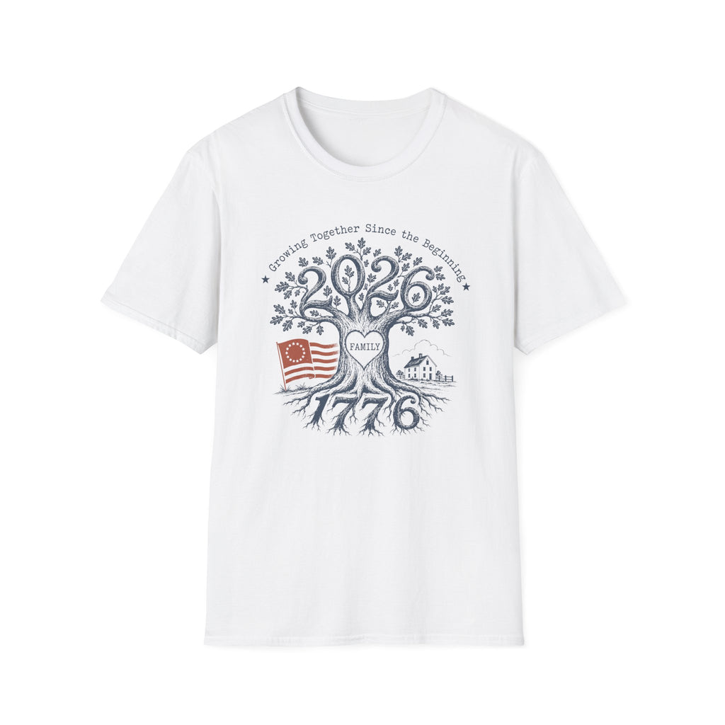 America 250th Anniversary Family Tree T-Shirt | Patriotic 1776 2026 Semiquincentennial Graphic Tee, USA Betsy Ross Flag Top