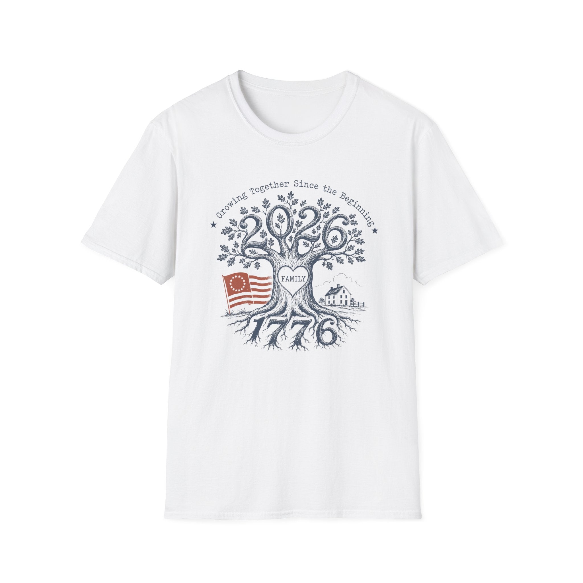 America 250th Anniversary Family Tree T-Shirt | Patriotic 1776 2026 Semiquincentennial Graphic Tee, USA Betsy Ross Flag Top