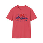 America 250 Years Of Freedom T-Shirt | Semiquincentennial Patriotic Fireworks Tee, Coquette Ribbon Bow Holiday Clothing