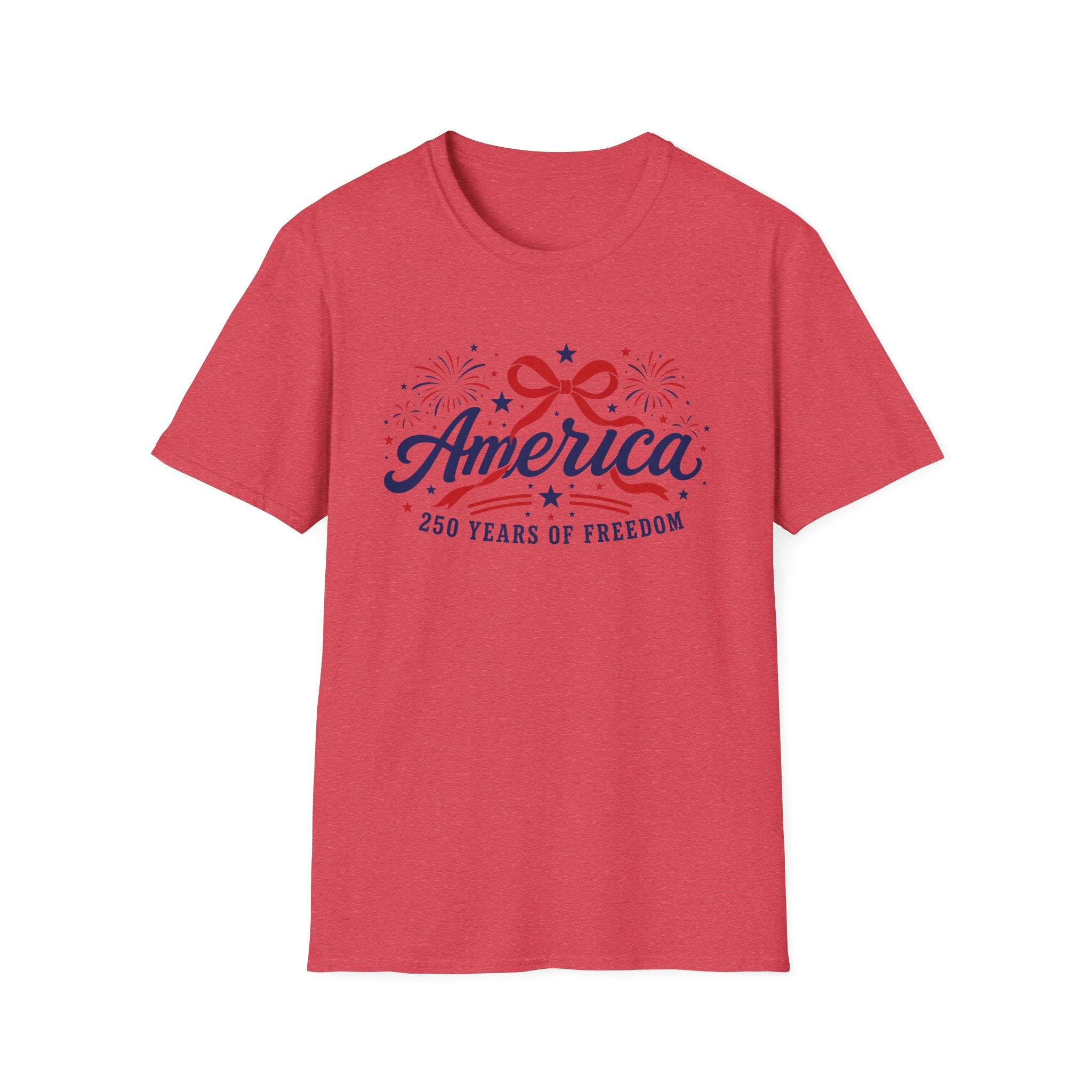 America 250 Years Of Freedom T-Shirt | Semiquincentennial Patriotic Fireworks Tee, Coquette Ribbon Bow Holiday Clothing