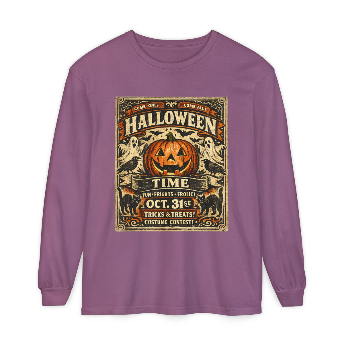 Halloween Time Vintage Jack-O'-Lantern & Ghosts Long Sleeve T-Shirt