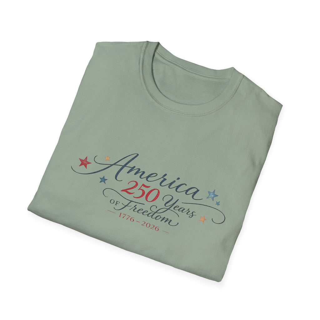 America 250 Years of Freedom Calligraphy Shirt, Elegant Script Patriotic Tee 1776 2026, Sophisticated Anniversary 4th of July T-Shirt, Patriotic