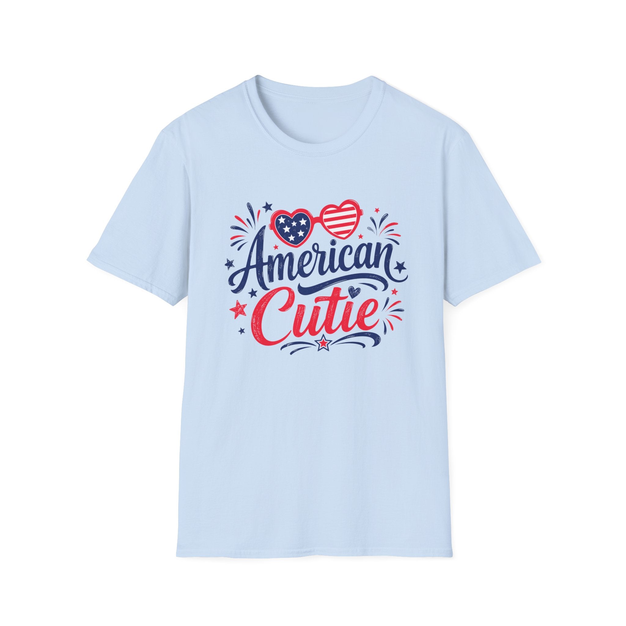American Cutie T-Shirt | Patriotic Heart Sunglasses Graphic Tee, Fourth Of July Stars Fireworks Top