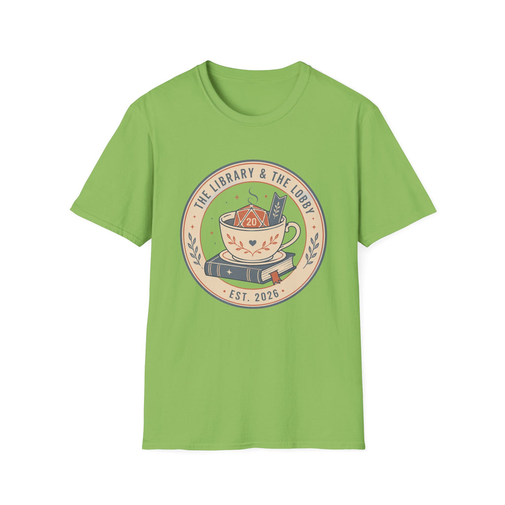 Library & The Lobby Tea Cup T‑Shirt — 'The Library & The Lobby' Vintage Bookstore Tee