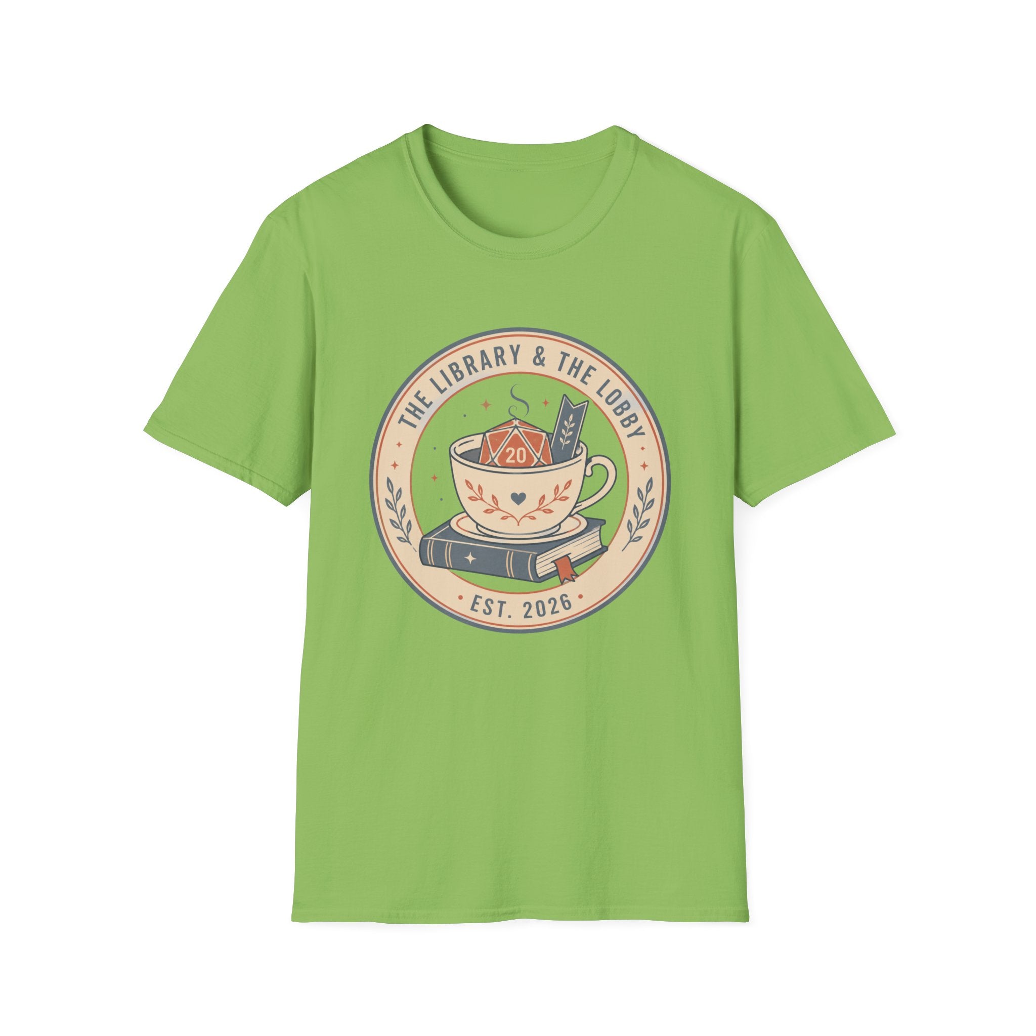 Library & The Lobby Tea Cup T‑Shirt — 'The Library & The Lobby' Vintage Bookstore Tee