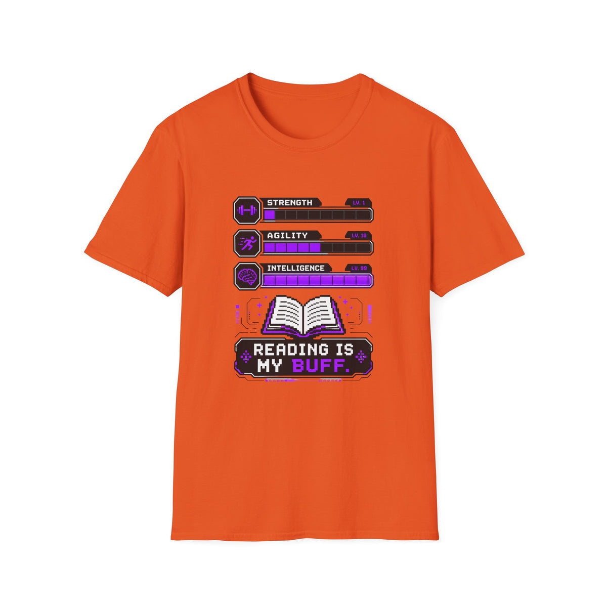 Reading Is My Buff T-Shirt — Gamer RPG Stat Bars Book Lover Tee
