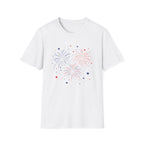 Minimalist Patriotic Fireworks T-Shirt | Fourth Of July American Flag Colors Graphic Tee, Red White Blue Stars Top