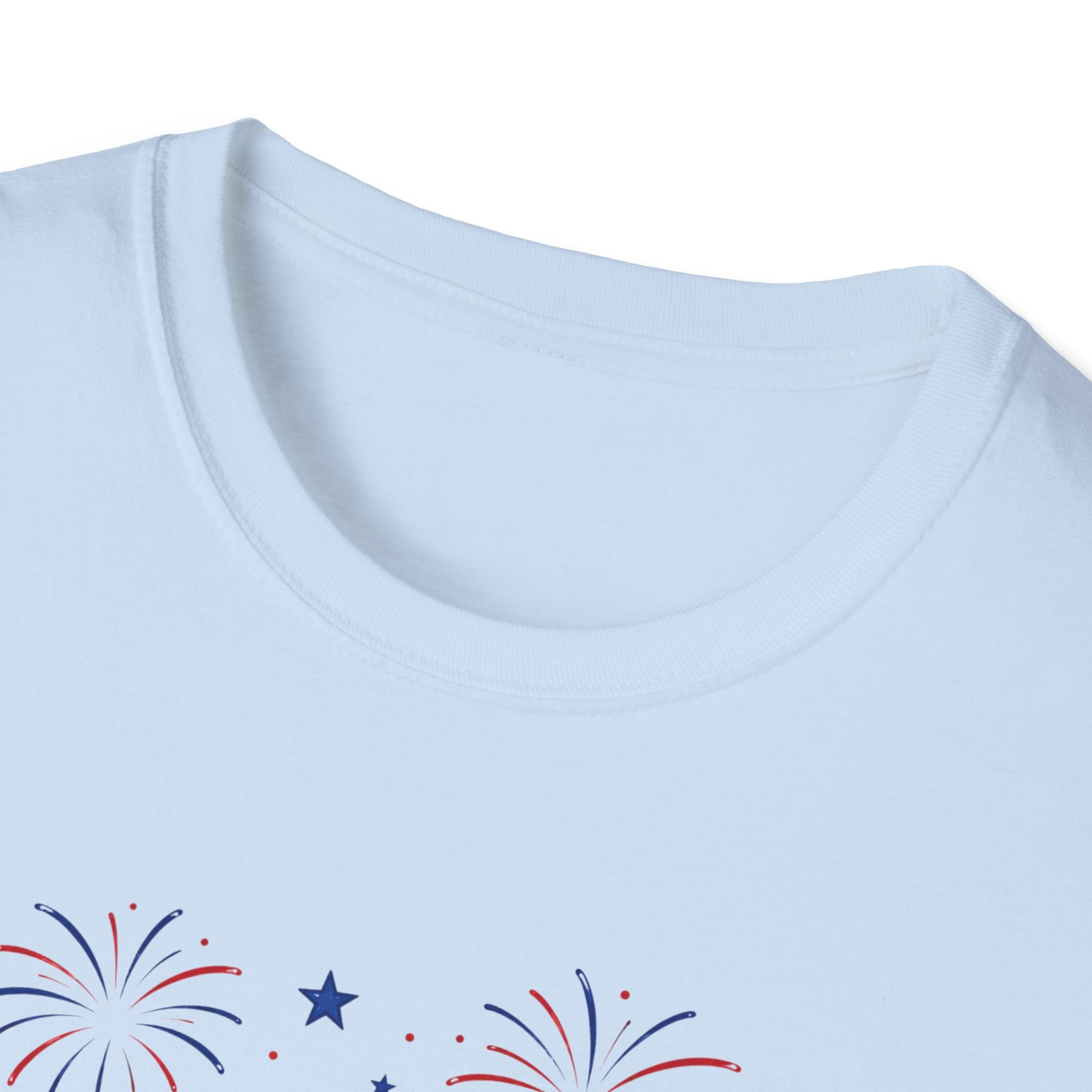 Fourth of July Beach Scene T-Shirt, Patriotic Summer Ocean Surfboard Tee, 4th of July Beach Vacation Shirt, Fireworks Umbrella Surfboard America
