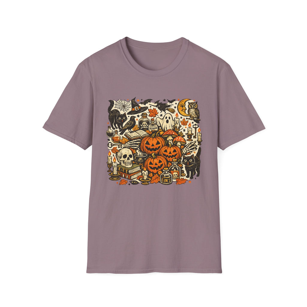 Halloween Vintage Graphic T-Shirt — Pumpkins, Cats & Spooky Night