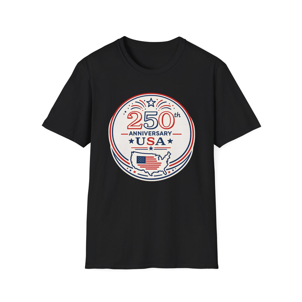 USA 250th Anniversary T-Shirt | Semiquincentennial Patriotic Map Graphic Tee, American Flag Round Emblem Top