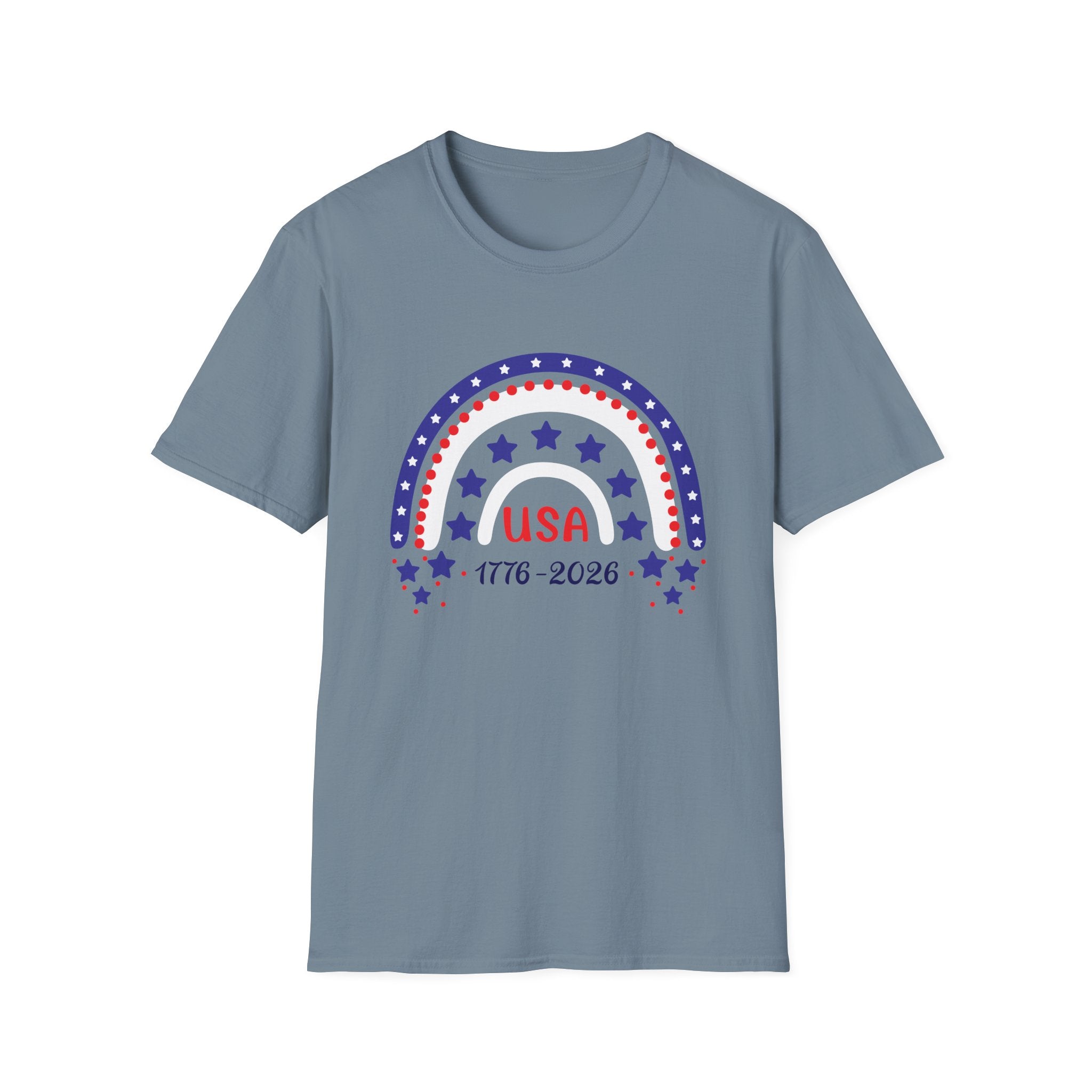 USA 1776–2026 Patriotic Rainbow Tee, American Anniversary Shirt, Red White Blue Graphic Top, USA Pride Outfit