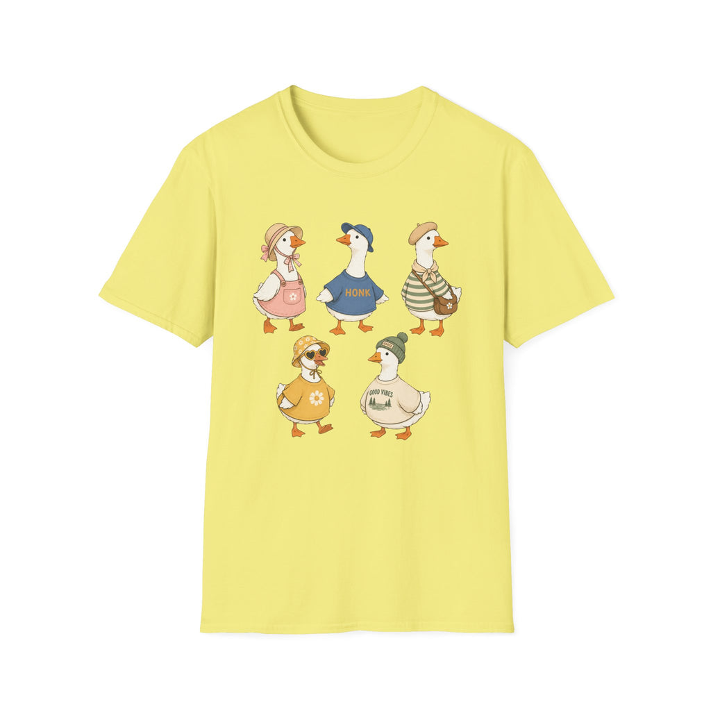 Cute Vintage Farm Ducks Graphic T-Shirt — Whimsical "Honk" Goose Family Tee