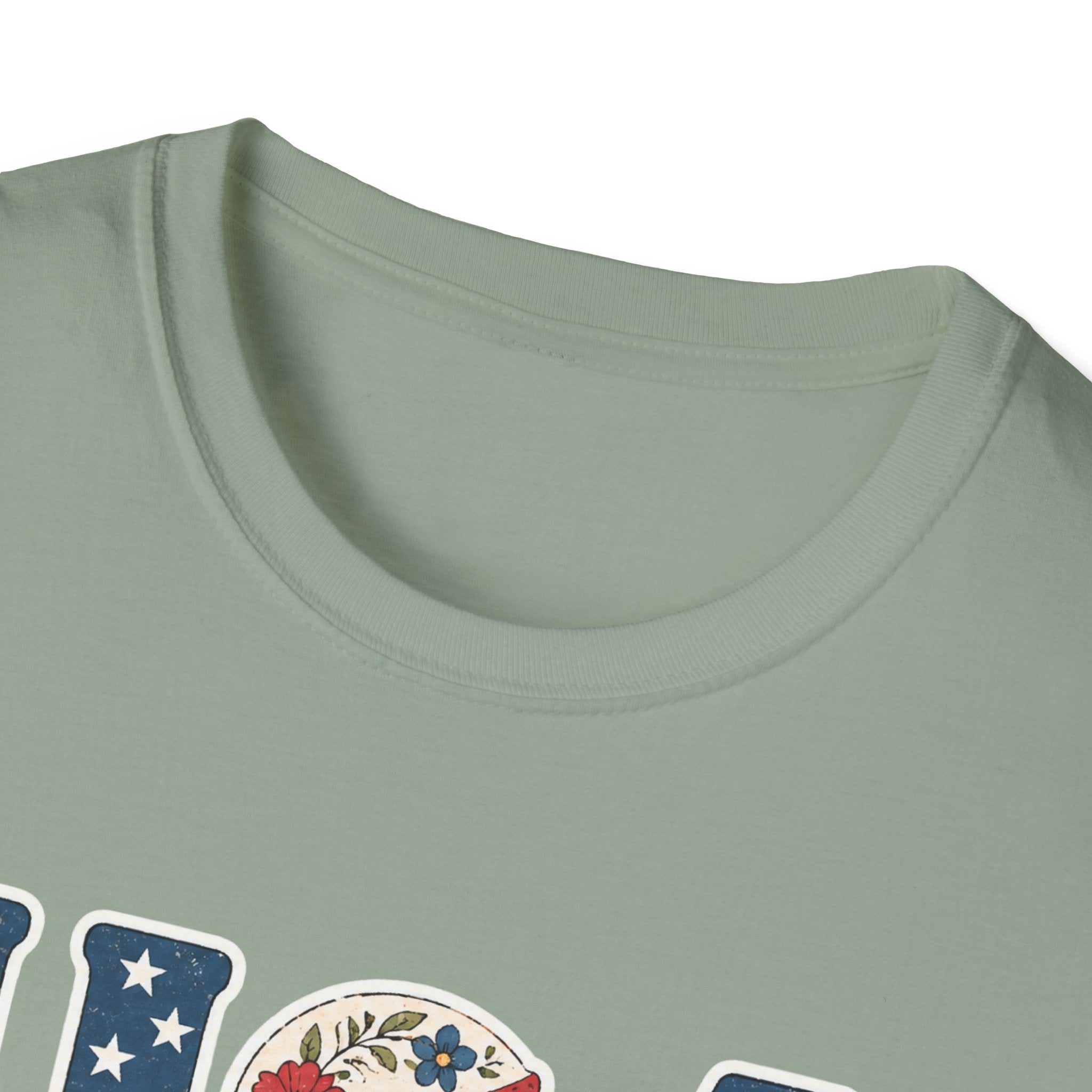 USA Patriotic Floral T-Shirt | American Flag Block Lettering Graphic Tee, Fourth Of July Vintage Cottagecore Top