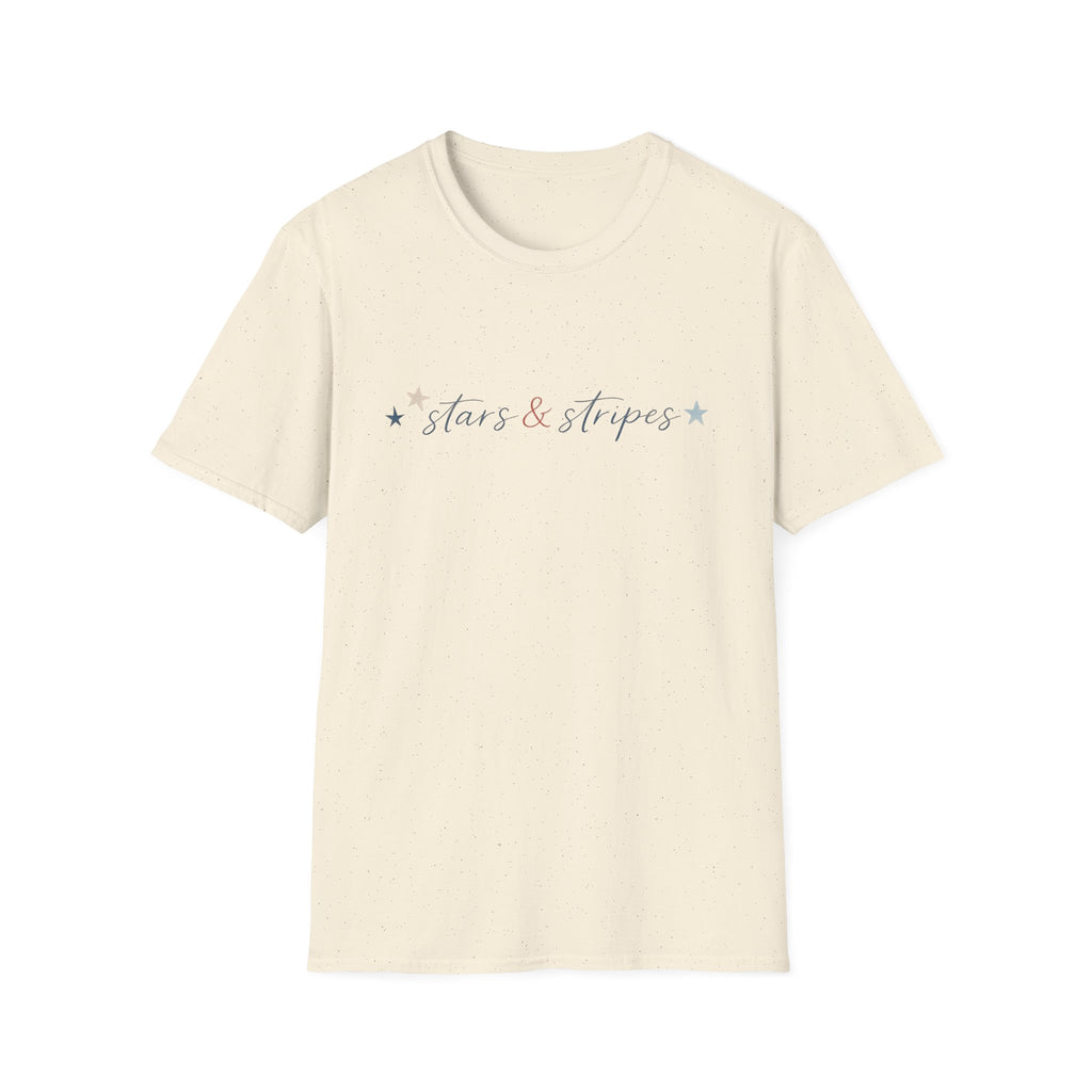 Stars and Stripes Script T-Shirt, 4th of July, Minimalist Patriotic Tee, Subtle Patriotic Gift, Dainty Script America Independence Day