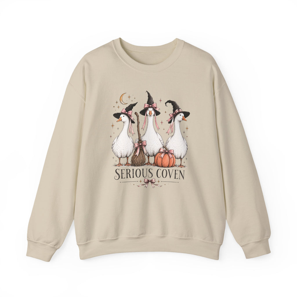 Serious Coven Goose Cute Witch Geese Halloween Crewneck Sweatshirt