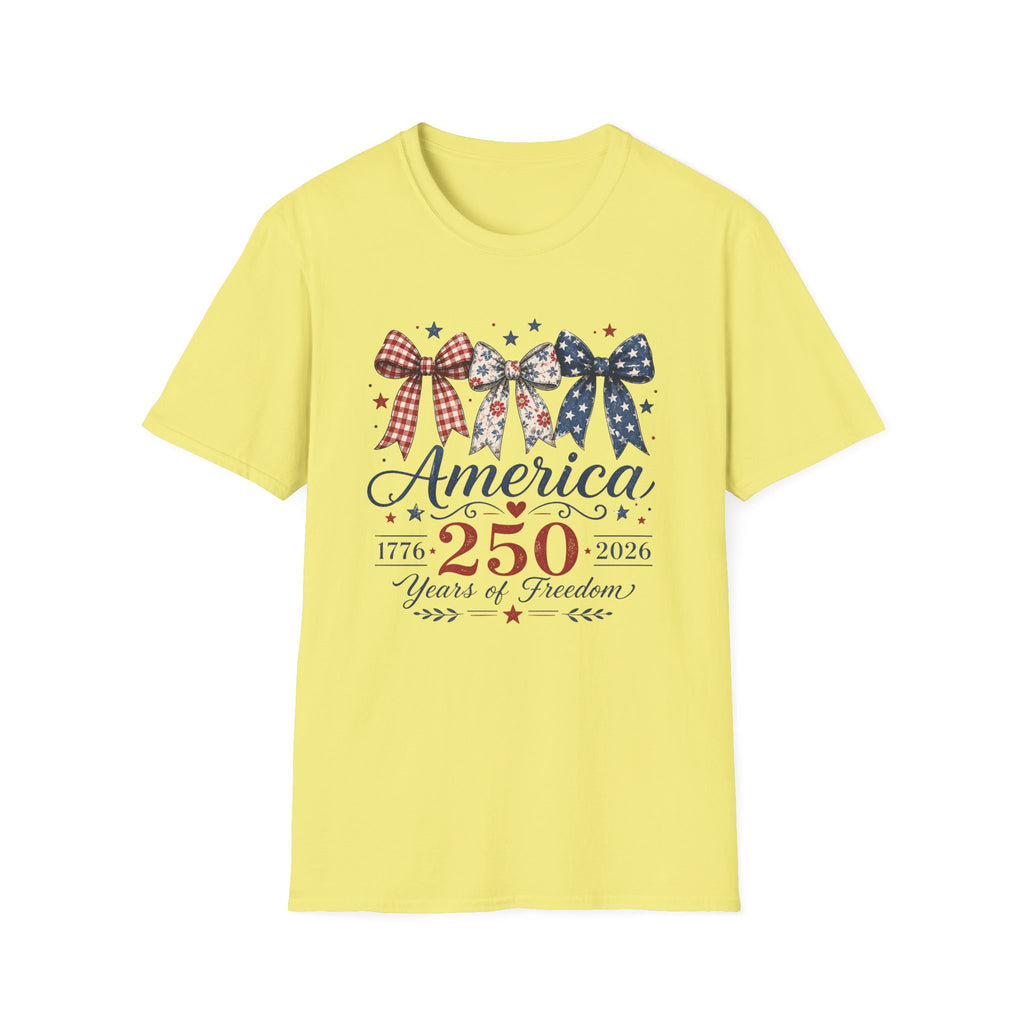 America 250 Years of Freedom Bow Shirt, Coquette Patriotic Trio Bow Tee 1776 2026, 4th of July Women's Vintage Bow T-Shirt, Gingham Stars Floral Patriotic Anniversary Gift