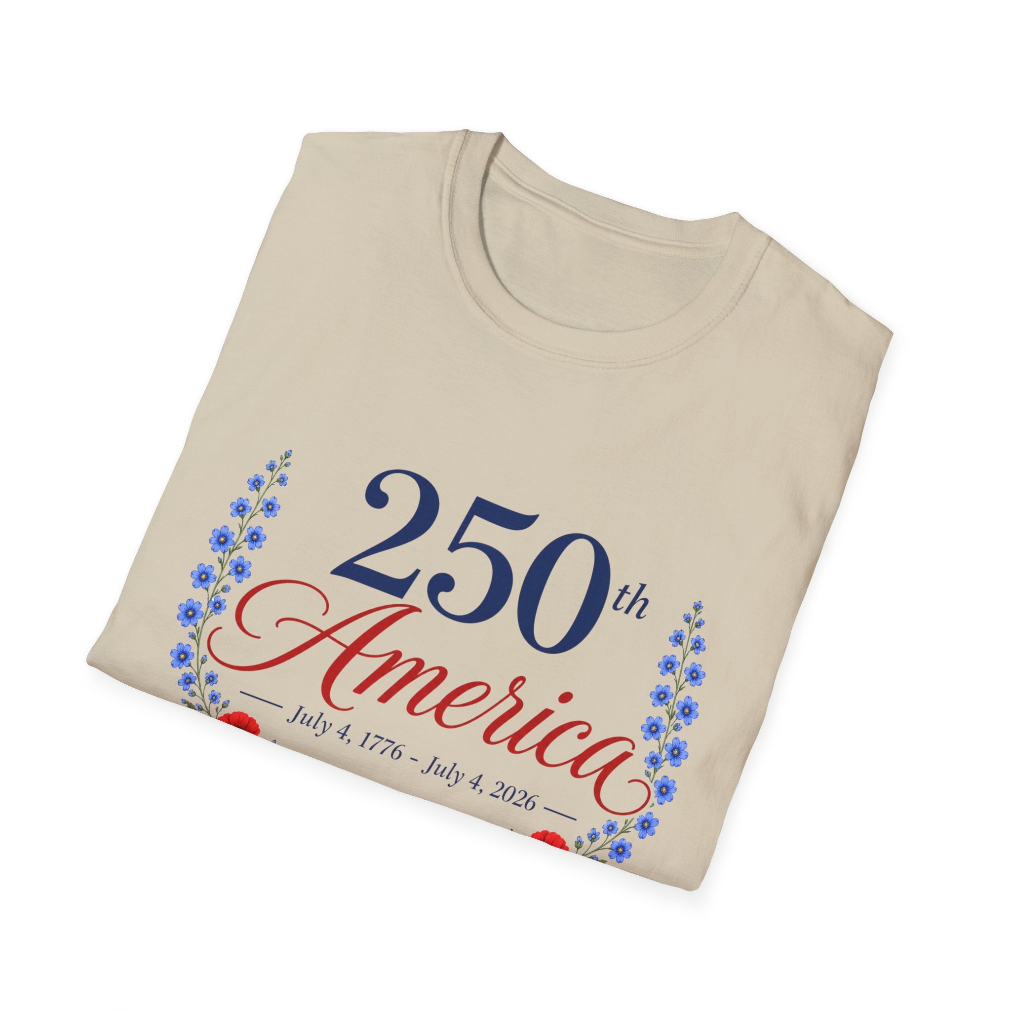 250th America Floral T-Shirt, July 4 1776 2026 Anniversary Tee, Patriotic Flower Shirt, America 250th Birthday Gift, Cottagecore 4th of July Tee