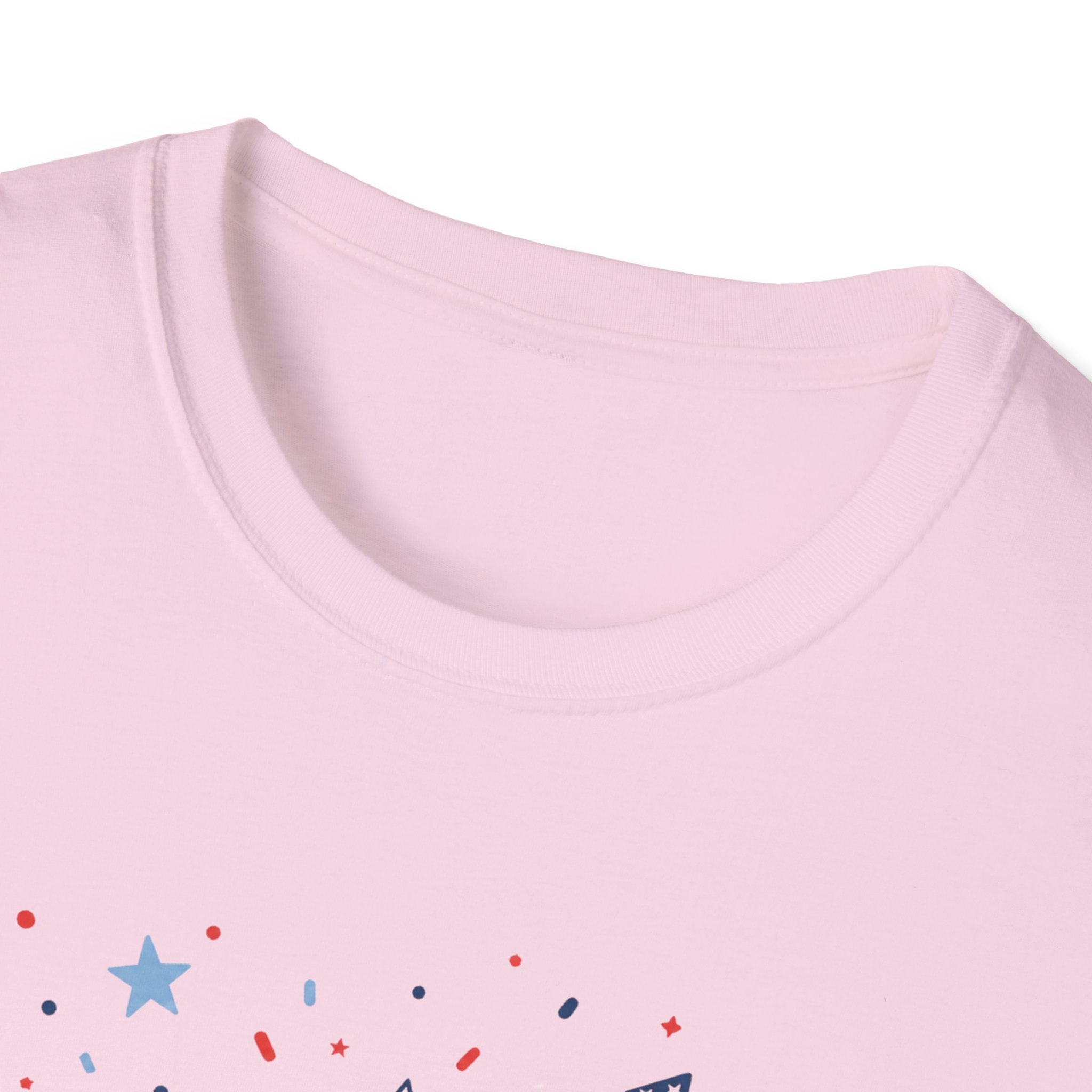 Patriotic Doodle Collage T-Shirt, Cute 4th of July Bow Heart Flag Confetti Tee, Whimsical Festive America Shirt, Coquette Patriotic Icon Scatter Gift