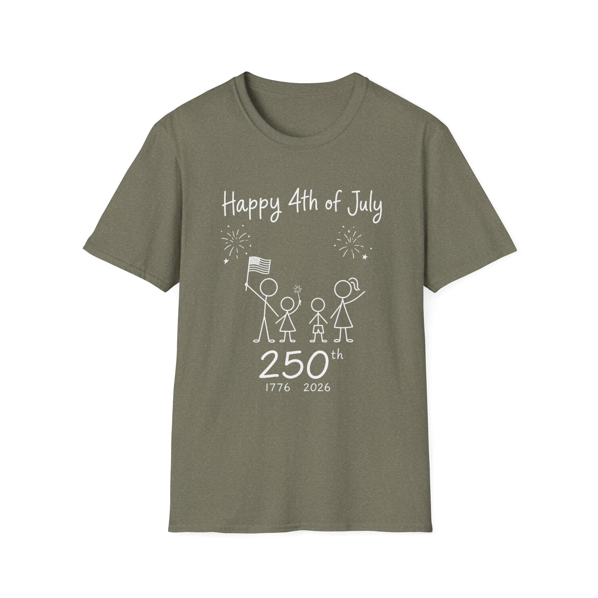 Happy 4th of July, Stick Figure Family T-Shirt, 250th Anniversary Tee, 1776 2026, America 250 Years, Gift, Independence Day