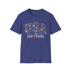 USA 250 Years T-Shirt | Semiquincentennial Patriotic Floral Graphic Tee, 1776 2026 Varsity Block Lettering Top