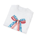 Coquette Patriotic Bow Shirt, 4th of July Women's T-Shirt, American Flag Bow Tee, USA Watercolor Bow, Stars and Stripes Shirt, Independence Day Gift