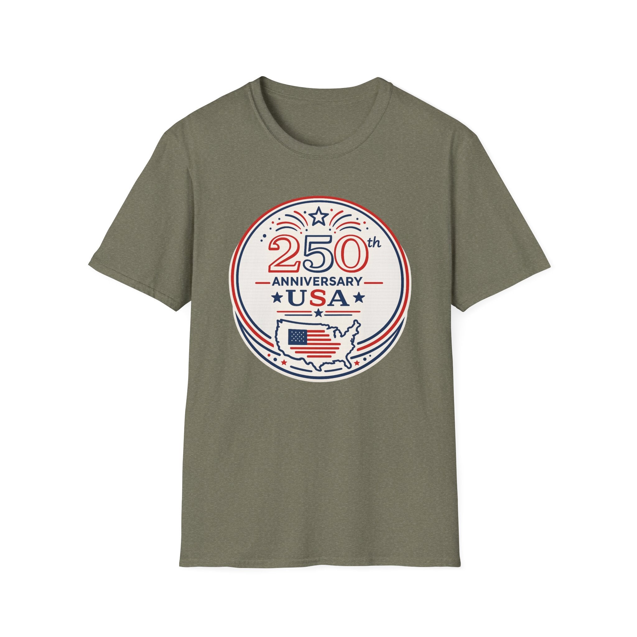 USA 250th Anniversary T-Shirt | Semiquincentennial Patriotic Map Graphic Tee, American Flag Round Emblem Top