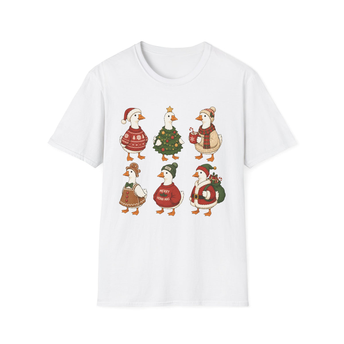 Christmas Geese T-Shirt — Cute Holiday Ducks in Sweaters & Tree Design