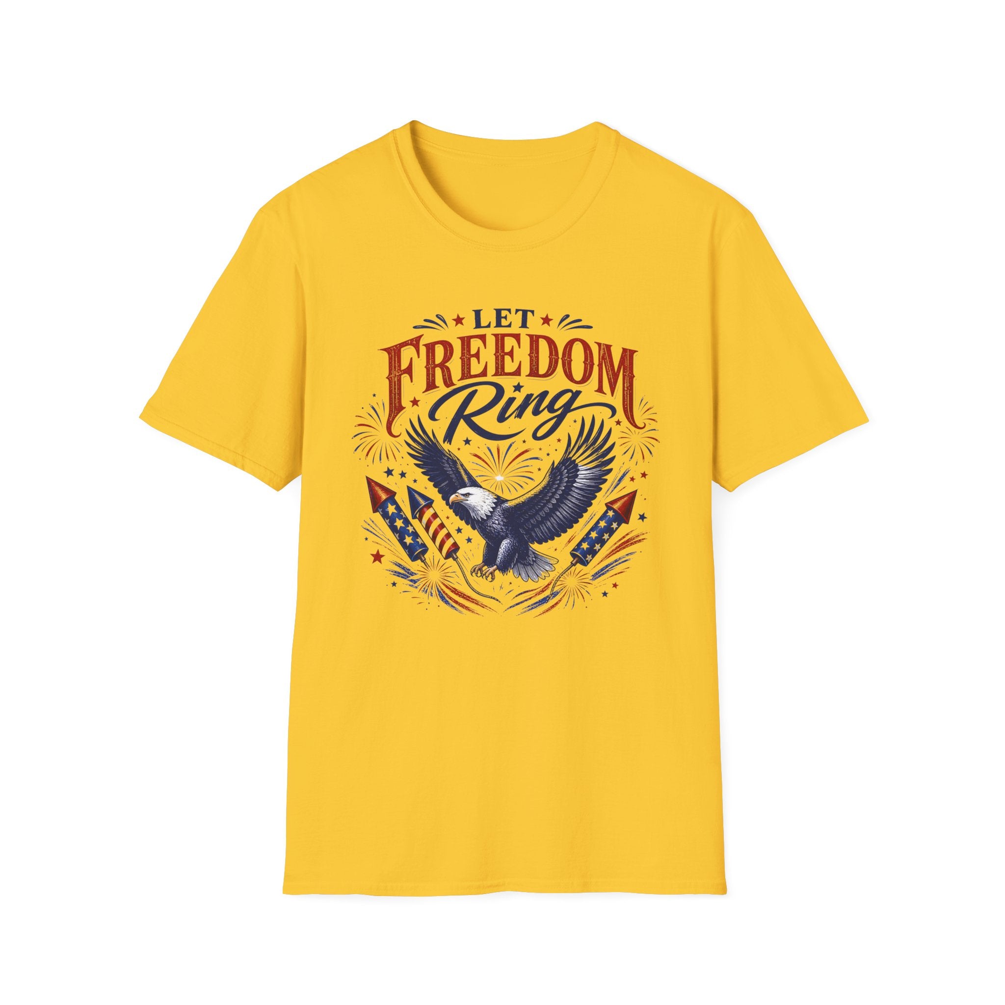 Let Freedom Ring T-Shirt | Patriotic American Bald Eagle Graphic Tee, Fourth Of July Retro Fireworks Top