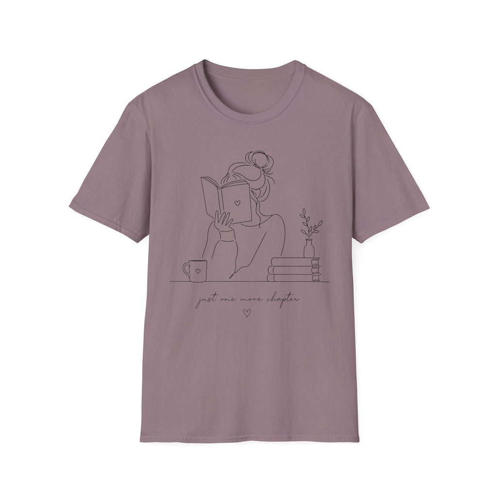 Minimal Line Art Reading Tee — "Just One More Chapter" T-Shirt