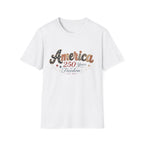 America 250 Years of Freedom Patchwork Shirt, Retro Patriotic Script Tee 1776 2026, 4th of July Vintage Americana T-Shirt, Gingham Stars Scrollwork Anniversary